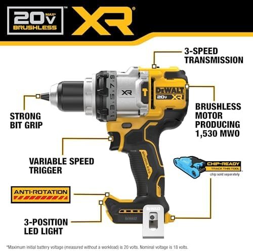 DEWALT 20V MAX XR 1/2 Inch Cordless Hammer Drill, Bare Tool Only (DCD1007B) - Image 4