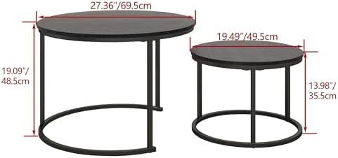 HOJINLINERO Round Coffee Table Set of 2 End Tables for Living Room,Black Coffee - Image 2