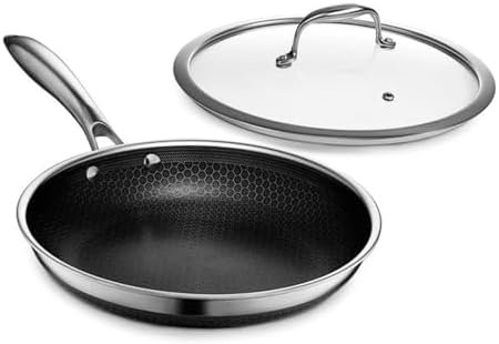 HexClad Hybrid Nonstick 10-Inch Frying Pan with Tempered Glass Lid, Stay-Cool