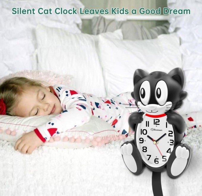 SOOBEST 18 Inch 3D Large Cat Wall Clock Battery Operated Silent Non Ticking with Moving Eyes and Pendulum Tail - Image 4