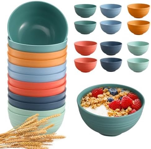 12 Pcs Unbreakable Cereal Bowls Set, 26 Oz Wheat Straw Bowls Set, Microwave