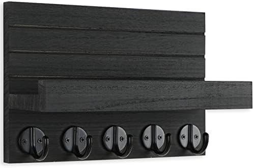 LWENKI Key Holder for Wall, Decorative Key and Mail Holder with Shelf Has Large Hooks - Image 2