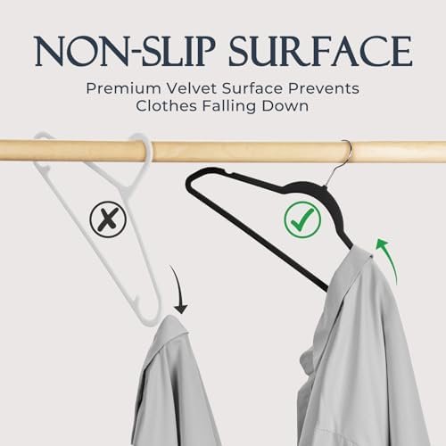 HOUSE DAY Black Velvet Hangers 60 Pack, Non Slip Clothes Felt Hanger Heavy Duty - Image 2