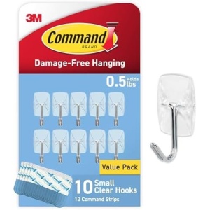 Command Small Clear Wire Toggle Hooks, 10 Hooks and 12 Command Strips