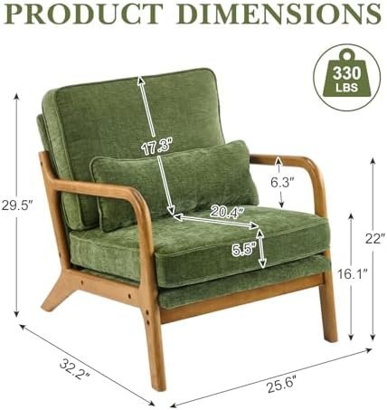 Karl home Mid Century Modern Accent Chair with Lumbar Pillow & Oak Arms - Image 2