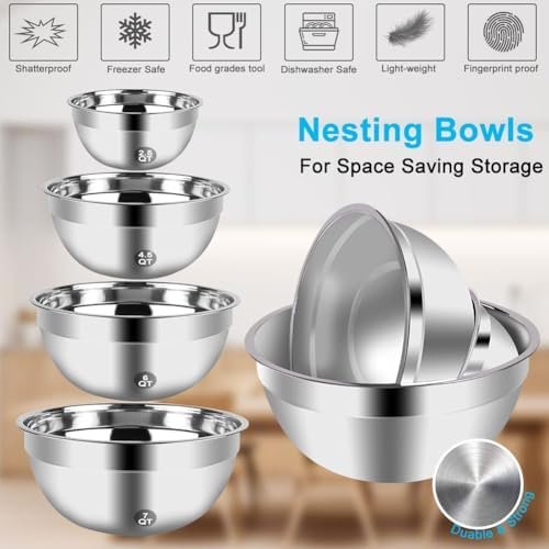 Hand Mixer Electric Mixing Bowls Set, 5 Speeds Handheld Mixer - Image 6