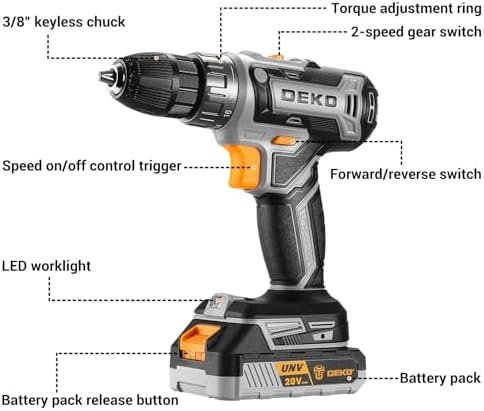 Power Drill Cordless: DEKO PRO Cordless Drill 20V Electric Power Drills Set Tool - Image 2