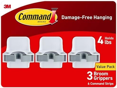 Command Broom and Mop Grippers, 3 Hangers and 6 Command Strips