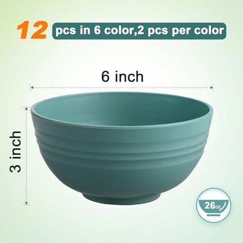12 Pcs Unbreakable Cereal Bowls Set, 26 Oz Wheat Straw Bowls Set, Microwave - Image 2