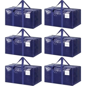 6 Pack Extra Heavy Duty Large Moving Bags with Strong Zipper & Comfortable