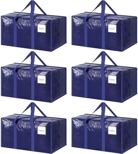 6 Pack Extra Heavy Duty Large Moving Bags with Strong Zipper & Comfortable