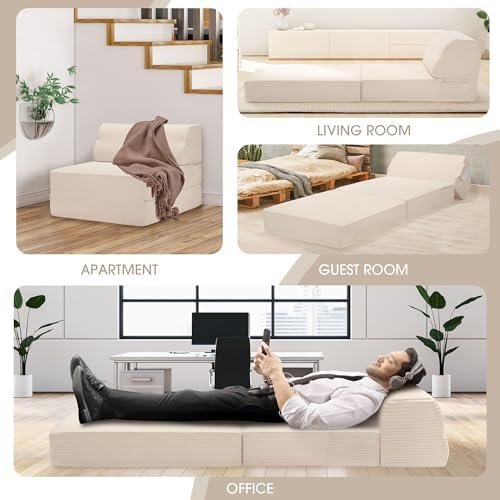 Folding Sofa Bed with Pillow, Memory Foam Fold Out Chair Bed, Convertible - Image 3