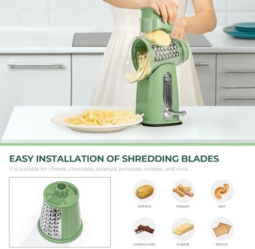 SUSTEAS Rotary Cheese Grater with Handle - Vegetable Shredder - Image 4