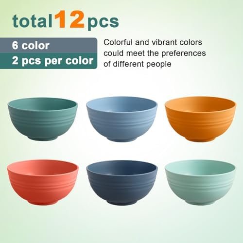 12 Pcs Unbreakable Cereal Bowls Set, 26 Oz Wheat Straw Bowls Set, Microwave - Image 3