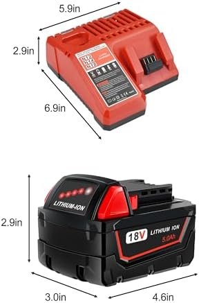2 Pack 5.0Ah 18V Batteries and Charger Replace for Milwaukee M18 Battery - Image 8