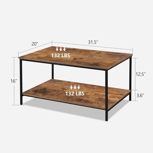 SENIG Small Brown Rectangle Wood and Metal Coffee Table with Storage Shelf - Image 3