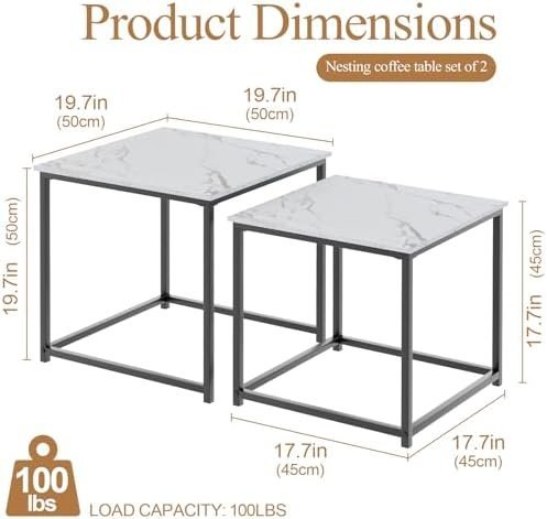 Garden 4 you Coffee Table Set of 2, Modern Faux Marble Nesting Table, Metal - Image 2