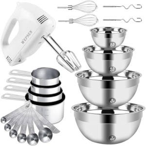 Hand Mixer Electric Mixing Bowls Set, 5 Speeds Handheld Mixer