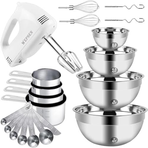 Hand Mixer Electric Mixing Bowls Set, 5 Speeds Handheld Mixer