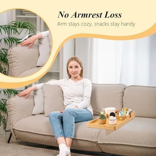 Couch Tray Insert for Middle,Bamboo 15.3″x9.8″ Sofa 2 Cups Holder Table Between - Image 2