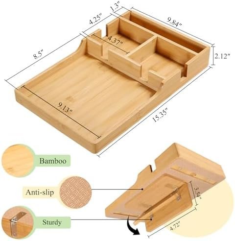 Couch Tray Insert for Middle,Bamboo 15.3″x9.8″ Sofa 2 Cups Holder Table Between - Image 6