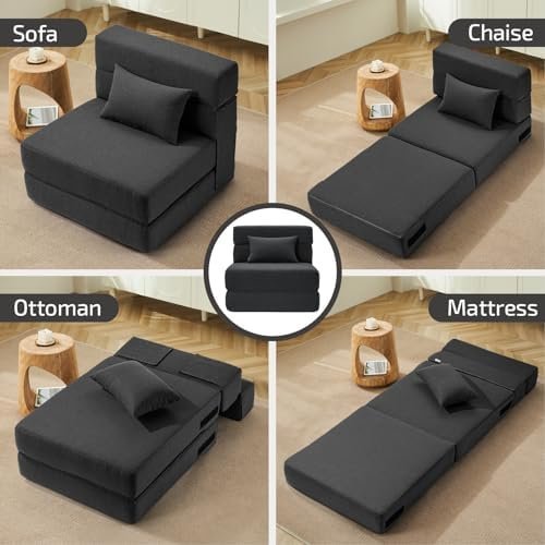 Folding Sofa Bed with Pillow- Convertible Chair Floor Couch & Sleeping Mattress - Image 5