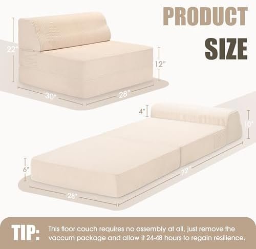 Folding Sofa Bed with Pillow, Memory Foam Fold Out Chair Bed, Convertible - Image 2