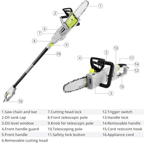 DEKOPRO 8 Amp 10" Electric Pole Saw for Tree Trimming,Corded Electric - Image 2