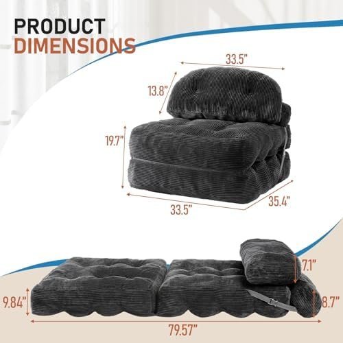 Folding Sofa Bed, Convertible Sleeper Chair with Back Support and Pillow - Image 2
