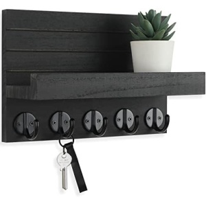 LWENKI Key Holder for Wall, Decorative Key and Mail Holder with Shelf Has Large Hooks