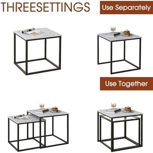 Garden 4 you Coffee Table Set of 2, Modern Faux Marble Nesting Table, Metal - Image 9