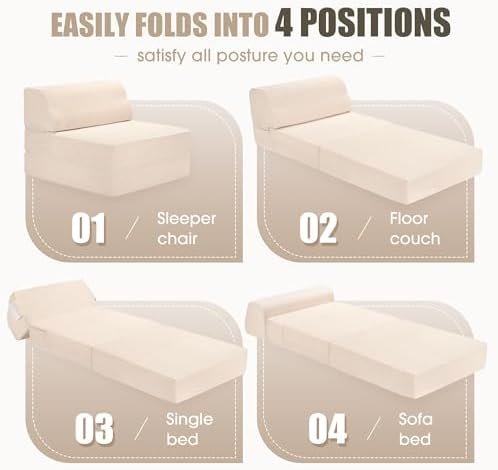 Folding Sofa Bed with Pillow, Memory Foam Fold Out Chair Bed, Convertible - Image 5