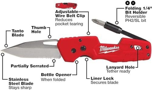 Milwaukee FASTBACK Folding Utility Knife w/Blade Multifunctionality, Red-black - Image 4