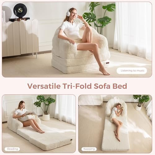 MAXYOYO Folding Sofa Bed, 2 in 1 Convertible Sofa to Lounger Comfy Single Bean - Image 5