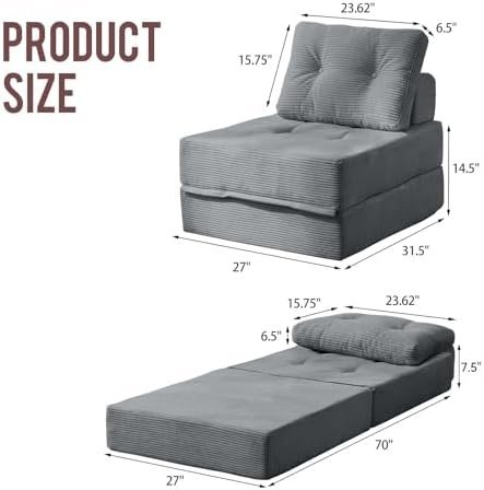 Folding Sofa Bed, 3-in-1 Convertible Sleeper Chair Corduroy High-Density Foam - Image 2
