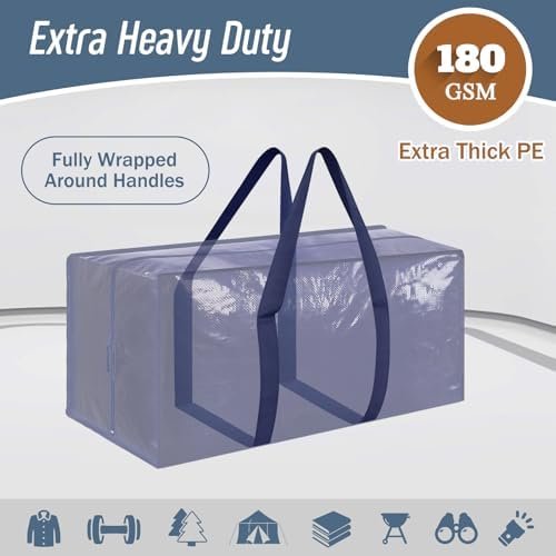 6 Pack Extra Heavy Duty Large Moving Bags with Strong Zipper & Comfortable - Image 2