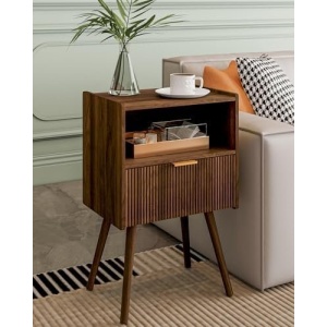 Nightstand,Modern Bedside Table with Storage Drawer and Open Wood Shelf, Accent