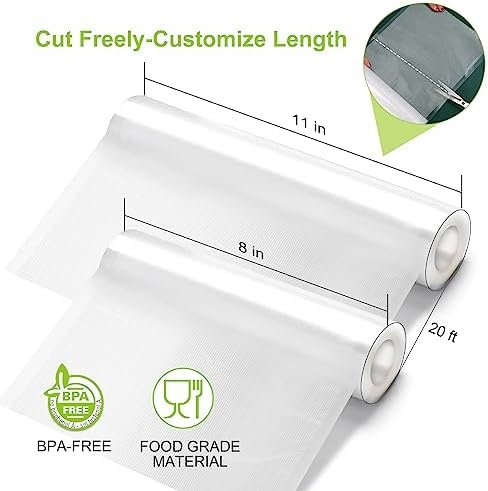 Bonsenkitchen Vacuum Sealer Rolls Bags, 6 Pack 3 Rolls 11" x 20' + 3 Rolls 8" - Image 2