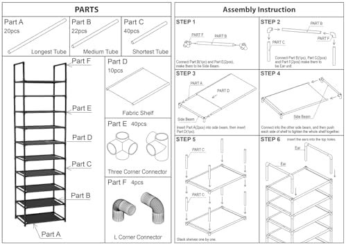FIDUCIAL HOME 10 Tiers Shoe Rack 20-25 Pairs Sturdy Shoe Shelf - Image 7