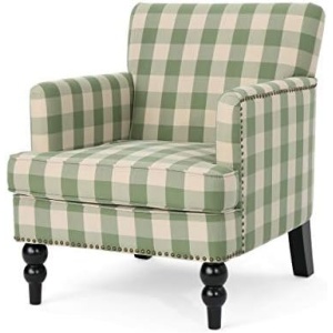 Great Deal Furniture Eve Tufted Fabric Club Chair, Green Checkerboard