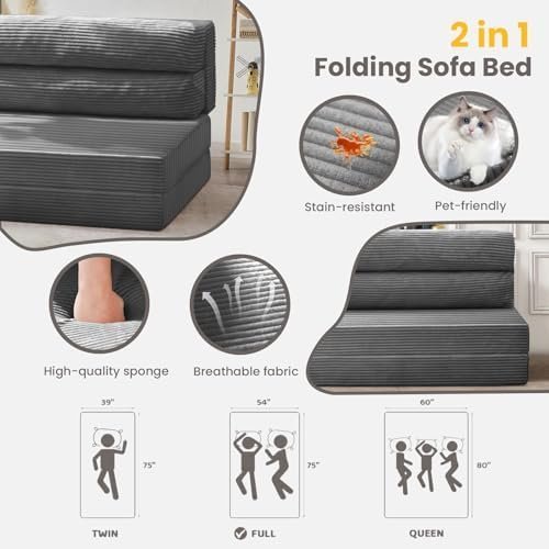 Folding Sofa Bed, Convertible Sleeper Chair with Pilow Foldable Matress - Image 7