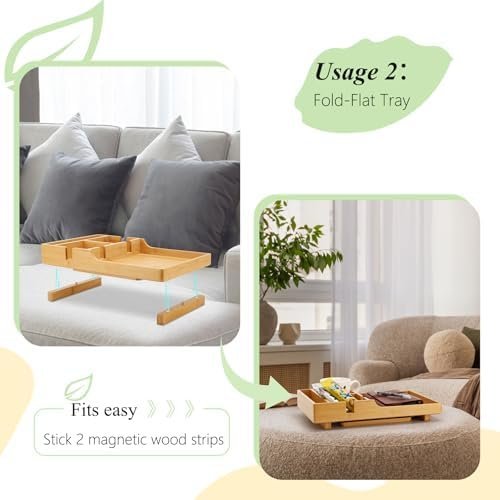 Couch Tray Insert for Middle,Bamboo 15.3″x9.8″ Sofa 2 Cups Holder Table Between - Image 5