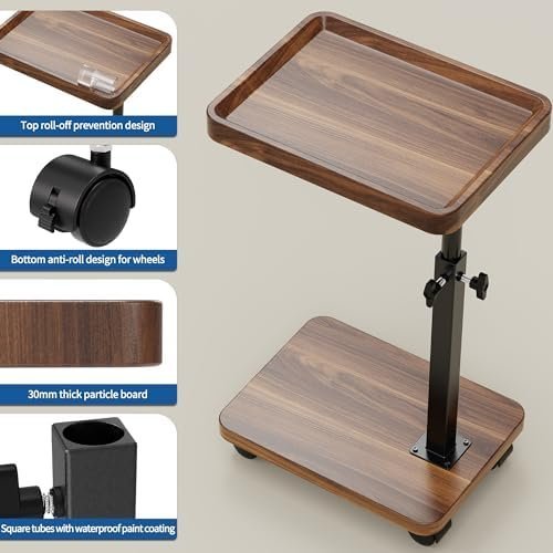 SJIE C Table End Table Adjustable Height, 360°Swivel TV Tray Table for Small Spaces - Image 6