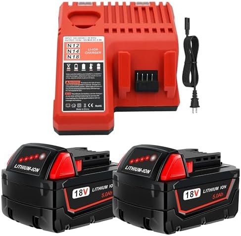 2 Pack 5.0Ah 18V Batteries and Charger Replace for Milwaukee M18 Battery