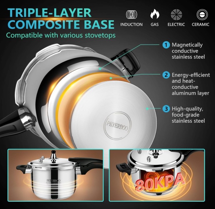 PETERBOO Premium Stainless Steel Pressure cooker 8 qt+ - Image 5