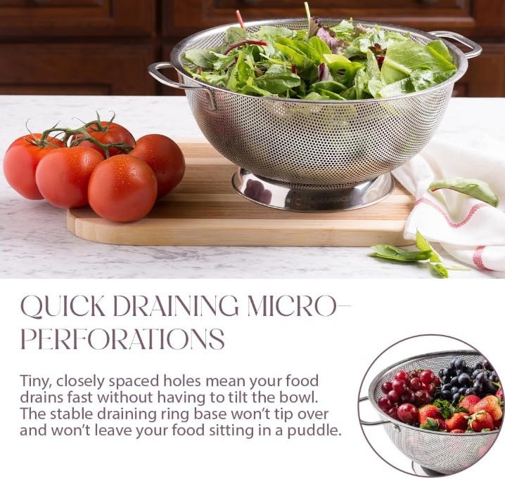 BELLEMAIN Colander for Kitchen – 5 Qt Stainless Steel Strainer with Handle - Image 2