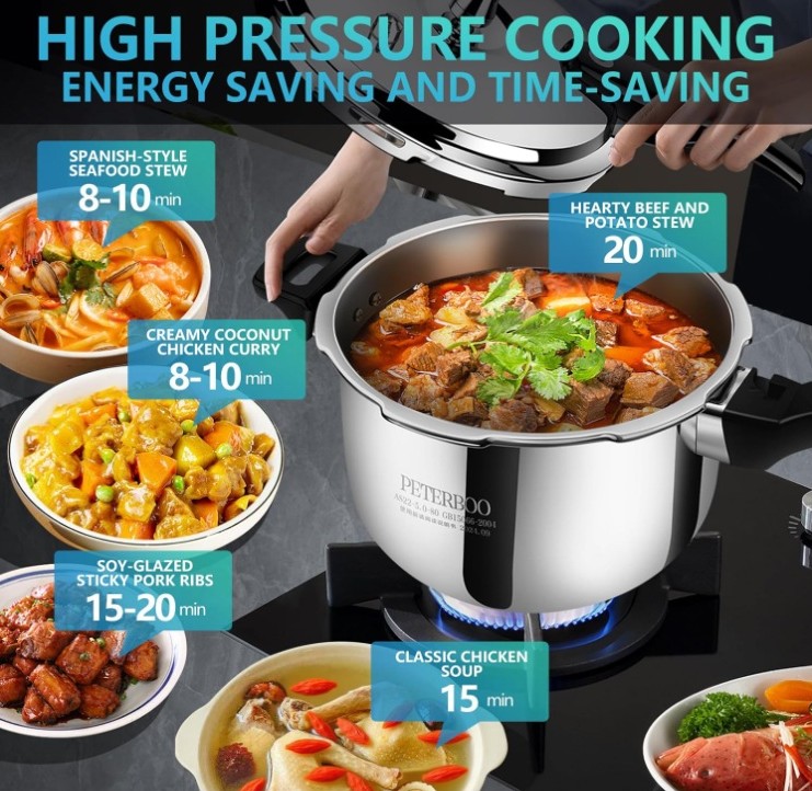 PETERBOO Premium Stainless Steel Pressure cooker 8 qt+ - Image 4