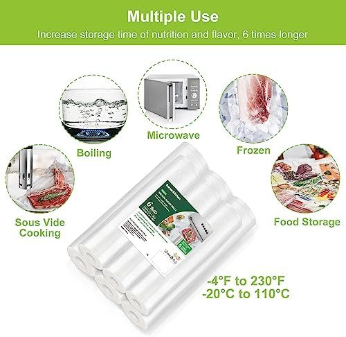Bonsenkitchen Vacuum Sealer Rolls Bags, 6 Pack 3 Rolls 11" x 20' + 3 Rolls 8" - Image 3