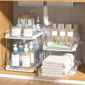 Delamu 2 Sets of 2-Tier Multi-Purpose Bathroom Under Sink Organizers