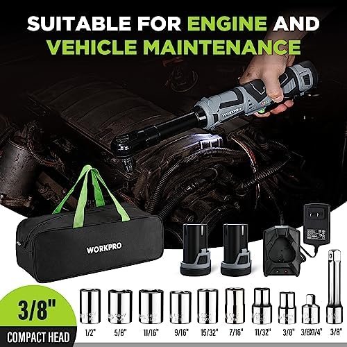 WORKPRO 12V 40 Ft-lbs Power Ratchet Wrench Kit with 10-Piece Socket Accessory - Image 4